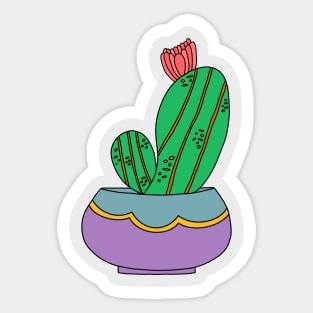 Cute Cactus Design #155: Cactus With Bloom In Pretty Pot Sticker